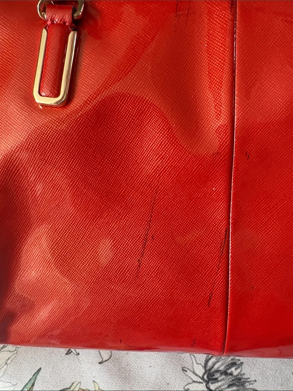Coach Red Patent Satchel with Gold-Tone Hardware